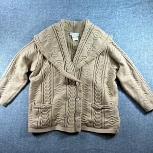 Vintage Escada Margaretha Ley Wool Cashmere Cardigan 40 Beige Cable Shawl Collar